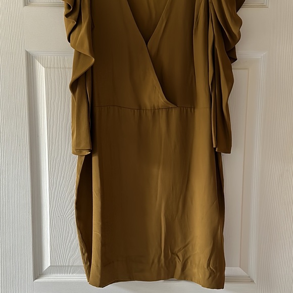 Elizabeth and James Silk Dark Olive Mini Dress M - Picture 4 of 14
